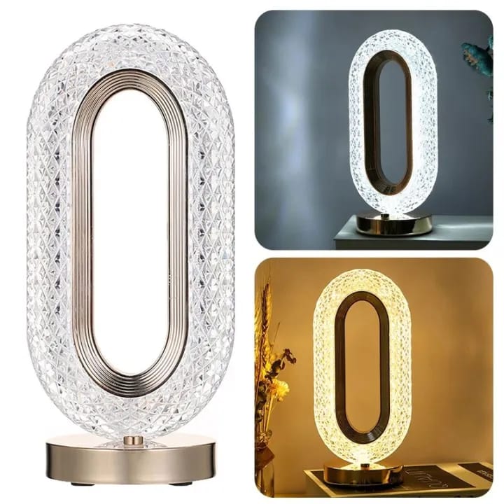 Rechargeable Luxury Oval Shaped Crystal Table Lamp With 3 Colors Touch Control