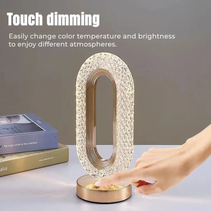 Rechargeable Luxury Oval Shaped Crystal Table Lamp With 3 Colors Touch Control