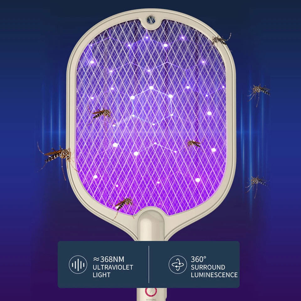 2 In 1 Electric USB Rechargable Racket Fly Swatter Mosquito Insect Killer Zapper