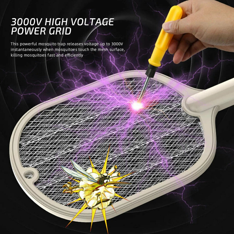 2 In 1 Electric USB Rechargable Racket Fly Swatter Mosquito Insect Killer Zapper