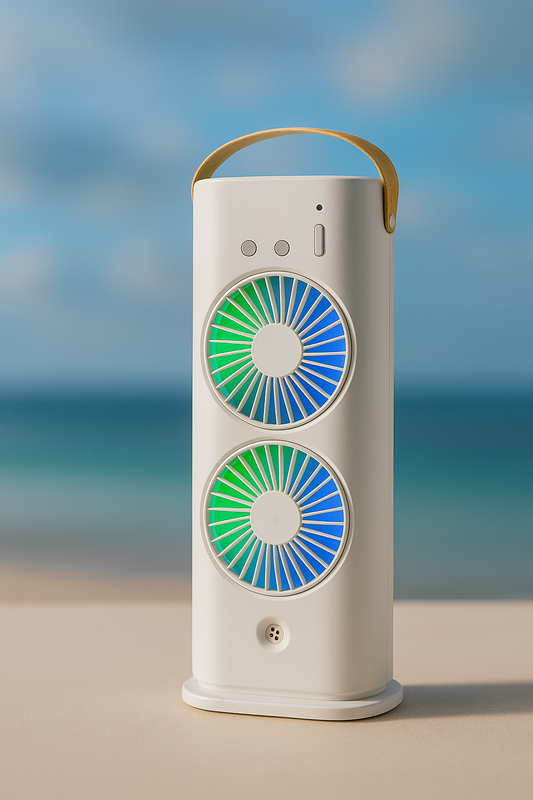 Double-Ended LED Mist Fan – Portable Rechargeable Spray Cooling Fan with Dual Blades & Humidifier Function