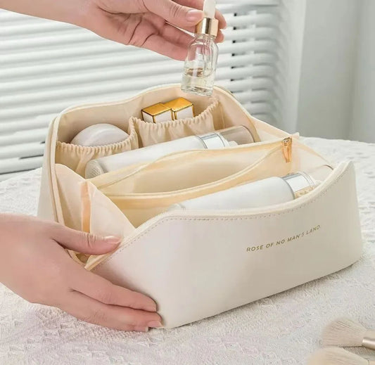Large Travel Cosmetic Bag for Women Leather Makeup Organizer Female Toiletry Kit Bags