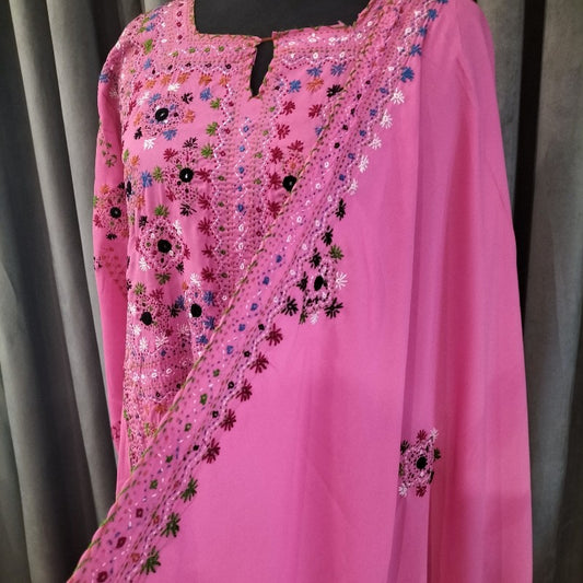 Traditional Balochi Hand-Embroidered Suit in Blossom Pink