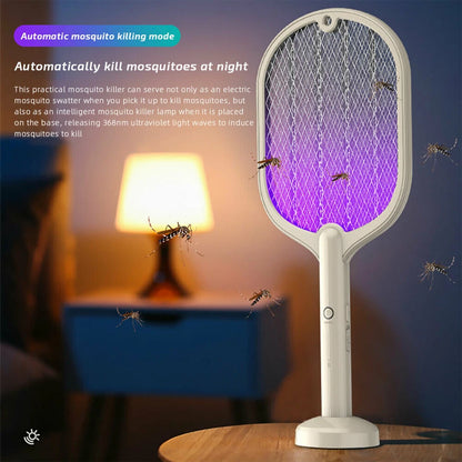 2 In 1 Electric USB Rechargable Racket Fly Swatter Mosquito Insect Killer Zapper